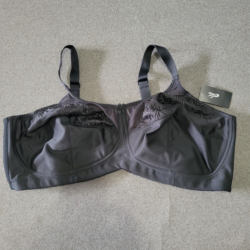 Elila Bra 50E Black Embroidered Microfiber Wireless Soft Cup 1301